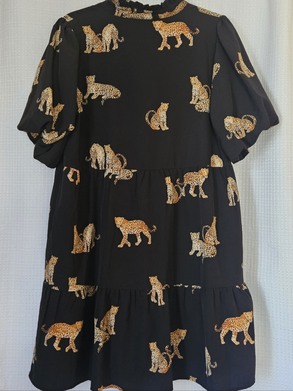 Black Leopard Print Tiered Dress Womens Size Large - Picture 7 of 9